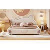 Okak Queen Velvet Platform Bed Frame with Upholstered Bear-Shaped Headboard, Bed-End Storage Pocket for Kids Noise-Free Easy Assembly, Beige - 2 of 4
