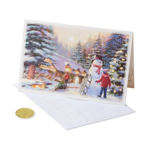 12ct American Greetings Christmas Outdoor Kids Snowman Scene Boxed Greeting Cards White Envelopes Target