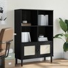 vidaXL SENJA Solid Pine Wood Bookcase - Black, Rattan Look Surface, Ample Storage Space - image 2 of 4