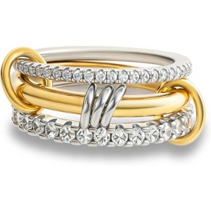 Gold Stackable Rings for Women Non Tarnish, 18k Gold Plated Cubic Zirconia Rings, Silver Gold Multi Ring Mixed Metals Stack Rings Set - 1 of 4