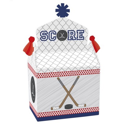 Big Dot of Happiness Shoots and Scores - Hockey - Treat Box Party Favors - Baby Shower or Birthday Party Goodie Gable Boxes - Set of 12