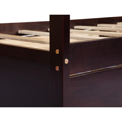 DOMETOUR Twin Size Bed with Headboard, Footboard, Trundle and Three Storage Drawers, Twin Size Pine Wood Bed with Headboard, Footboard,Espresso
