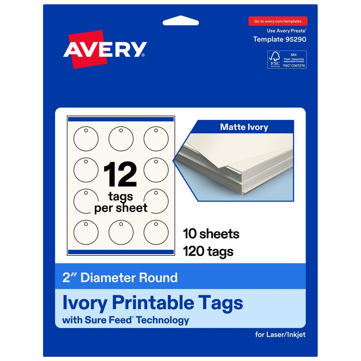 2" Diameter Round, Matte Ivory Printable Tags