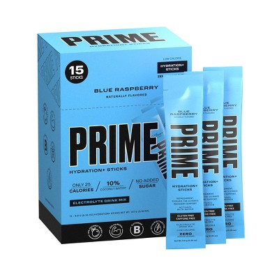 Prime Hydration Sticks Electrolyte Supplement Powder - Blue Raspberry - 0.33oz/15ct