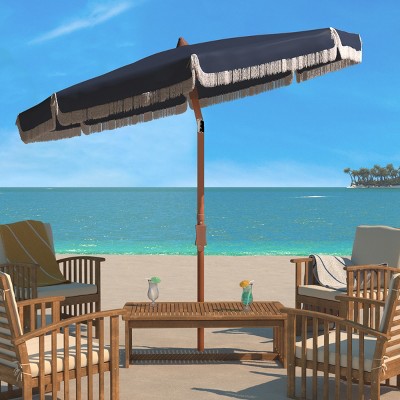 Estonia 6.5 Ft Navy and White Fringe Beach Umbrella