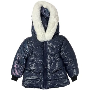 Yoki Toddler Girls' Faux Fur Trim Hooded Puffer Coats - 1 of 3