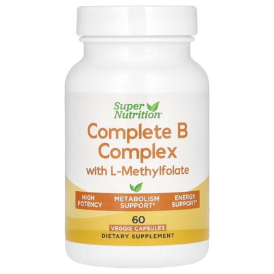 Super Nutrition Complete B Complex with L-Methylfolate with Biotin, Pantothenic Acid, Niacin and Vitamin B12, 60 Veggie Capsules