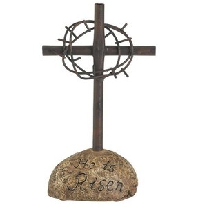 Dicksons He is Risen Laser Engraved Decorative Encouraging Brown 4 x 7.9 Resin Tabletop Cross - 1 of 1