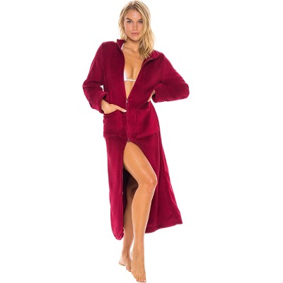 Alexander Del Rossa Women's Zip Up Fleece Robe, Long Warm Fitted Zipper Bathrobe