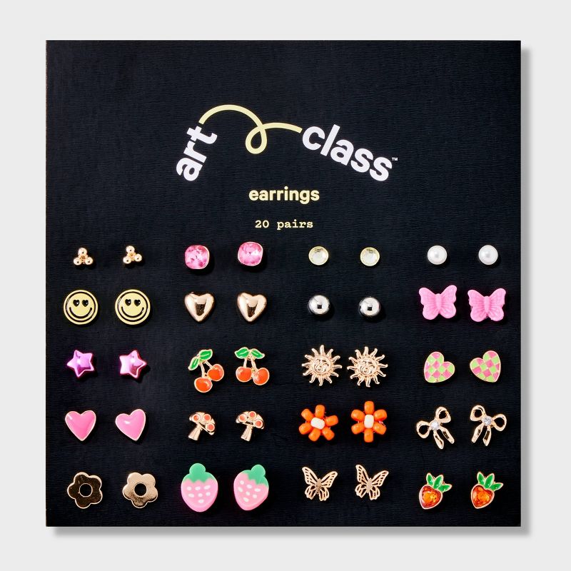 Girls&#39; 20pk Earring Set with Bows Strawberries Hearts - art class&#8482;, 3 of 11