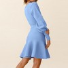 Women Dress Sweater Round Neck Lantern Sleeve Knitted Sweater Mini Dress Blue M - 2 of 3
