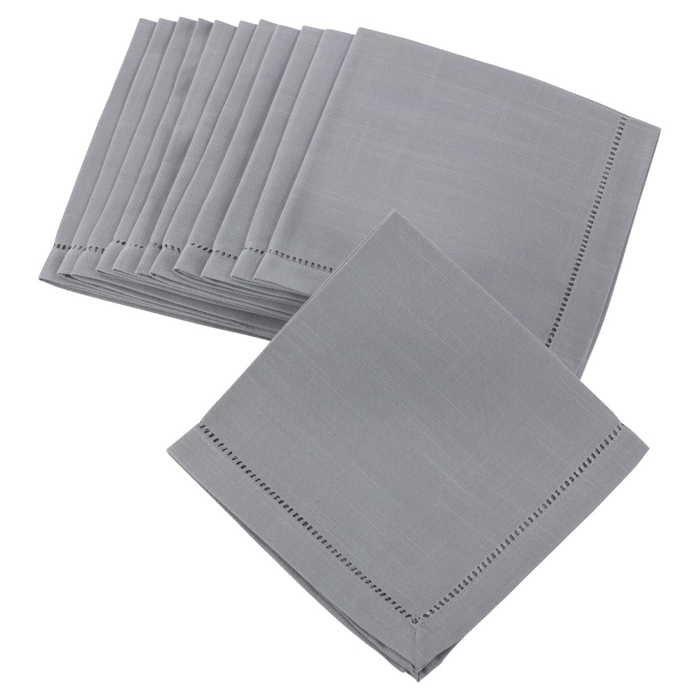 Photos - Other Accessories 12pk 20"x20" Hemstitched Design Border Dinner Napkins Gray - Saro Lifestyl