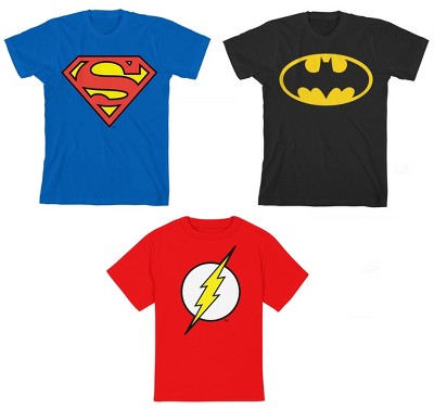Dc Superhero Logos Youth 3-pack Crew Neck Short Sleeve T-shirts : Target