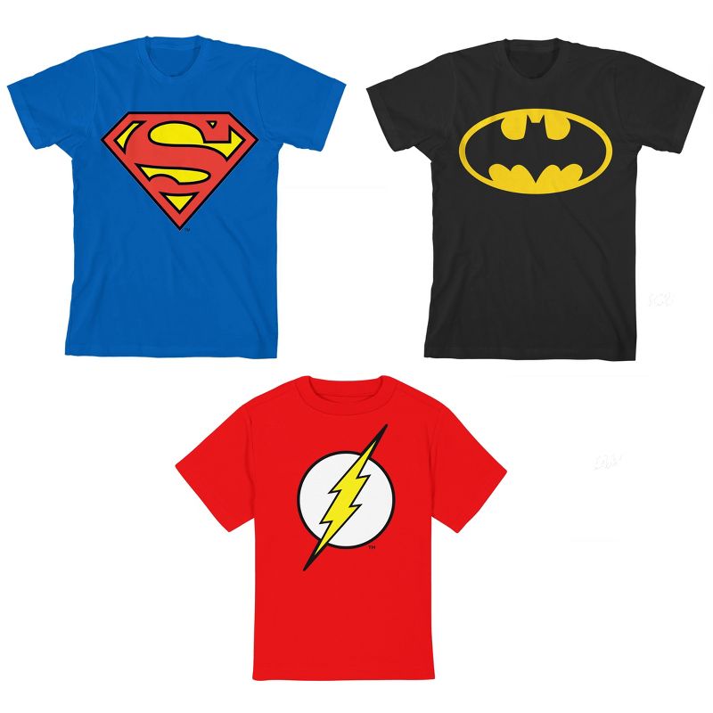 DC Superhero Logos Youth 3-Pack Crew Neck Short Sleeve T-shirts, 1 of 5