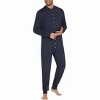 Ekouaer Men's One Piece Pajama Thermal Full Button Union Suit Long Sleeve Onesie with Button Flap Navy Blue M - 2 of 4