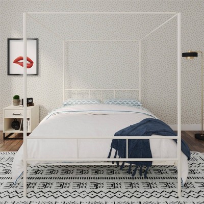 Marion Queen White Metal Canopy Platform Bed with Headboard