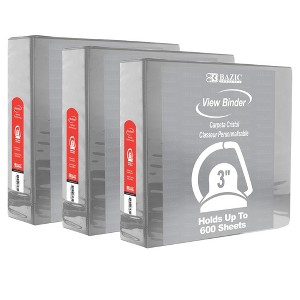 BAZIC Products® Slant D Ring View Binder with 2 Pockets, 3", Gray, Pack of 3 - 1 of 2