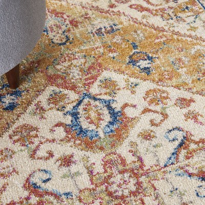 Ivory and Yellow Floral Viscose Rectangular Area Rug