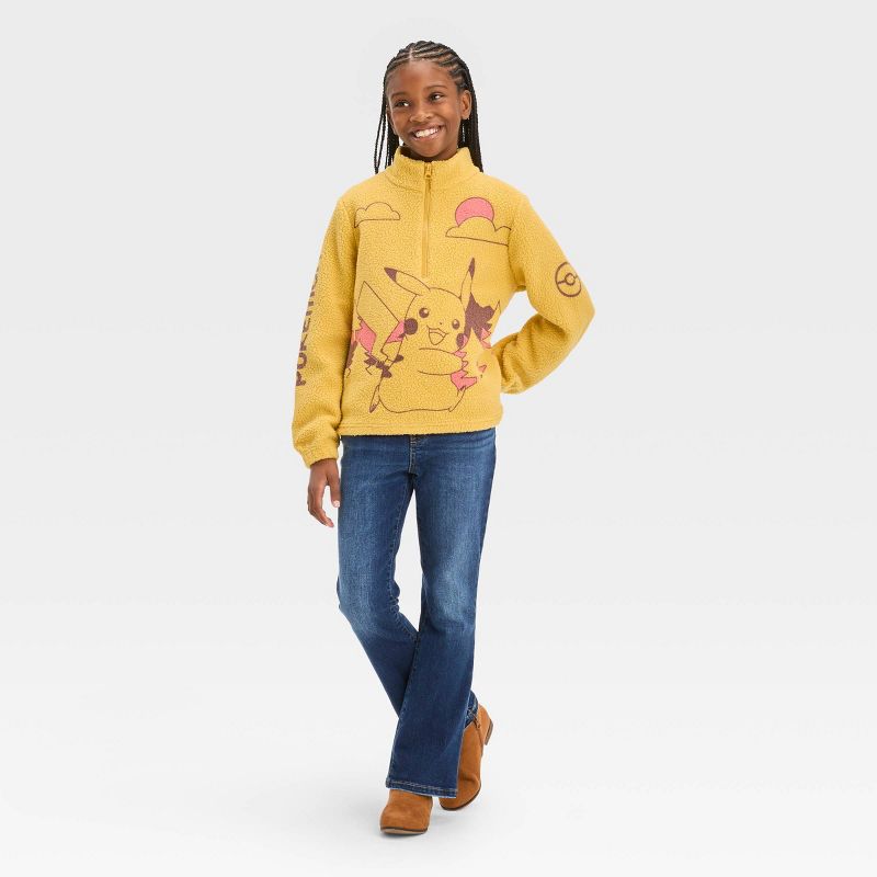 Girls' Pokemon Pikachu Zip-Up Pullover Sweatshirt - Yellow, 3 of 4