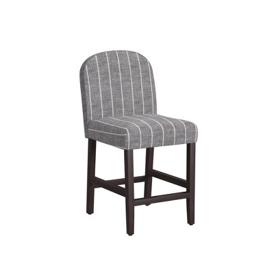 Midnight Stripe Upholstered Counter Stool with Dark Walnut Wood Legs