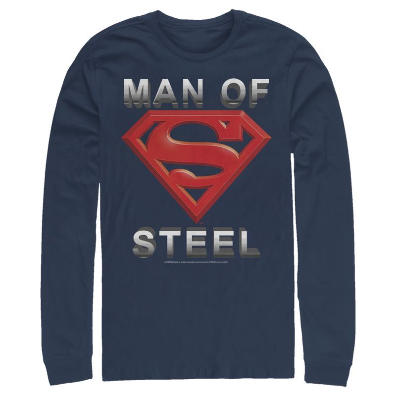 Men's Superman Man of Steel Beveled Logo Long Sleeve Shirt, 1 of 4