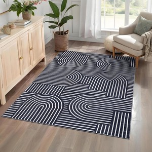 Modern Abstract Stripe Rug, Soft Low-Pile Washable Non-Slip Carpet for Living Room, Bedroom, Office - 1 of 4