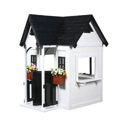 Oceano White and Black Wooden Playhouse with Kitchen and Garden