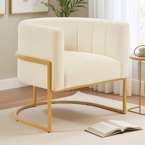 Velvet Accent Chair with Gold Frame and Curved Backrest - 1 of 4