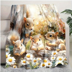 Lomsoe Squirrel Print Flannel Blanket - All Seasons Soft and Warm Throw Blanket for Bed, Napping, Camping, Travel, Office - 1 of 4