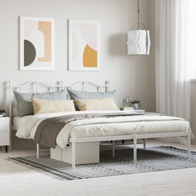 vidaXL Metal Bed Frame with Headboard White 72 in.x83.9 in. California King