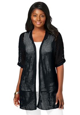 Jessica London Women's Plus Size Crochet Long Cardigan