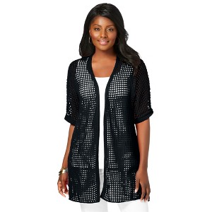 Jessica London Women's Plus Size Crochet Long Cardigan - 1 of 4