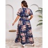 BLUEMING Plus Size Womens Dresses Floral Surplice A-Line Maxi Dress Waist Belted Floral Maxi Dress Wasit Tie Bell Sleeve Dress - 2 of 4