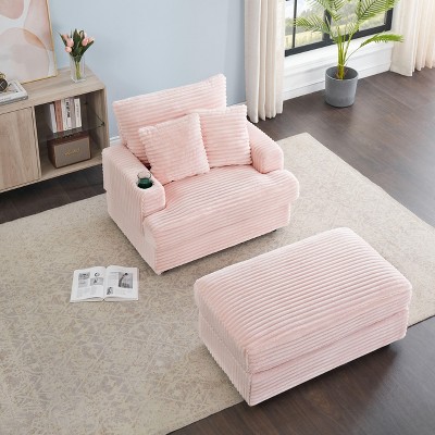 NicBex Couches for Living Room 39" Single Chaise Lounge Chair Corduroy Upholstered Sofa Sleeper Chair with Ottoman and Cup Holders