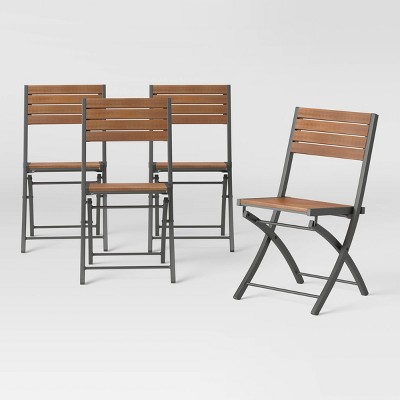 Bryant 4pk Faux Wood Folding Patio Bistro Chairs - Gray/Natural Wood - Project 62™