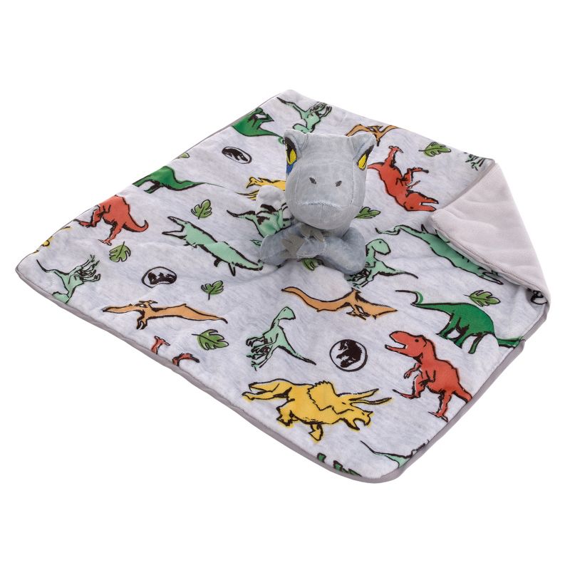 Welcome to the Universe Baby Jurassic World Grey, Green, Orange and Yellow, Grey Plush Dinosaur Raptor Security Baby Blanket, 3 of 6