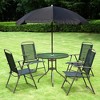 6 Piece Patio Dining Set for 4 with Umbrella, Outdoor Table and Chairs with 4 Folding Dining Chairs & Round Glass Table - 2 of 4