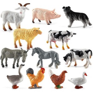 12-Piece Mini Farm Animal Figures Set, Plastic Educational Toys and Cake Toppers for Kids - 1 of 4