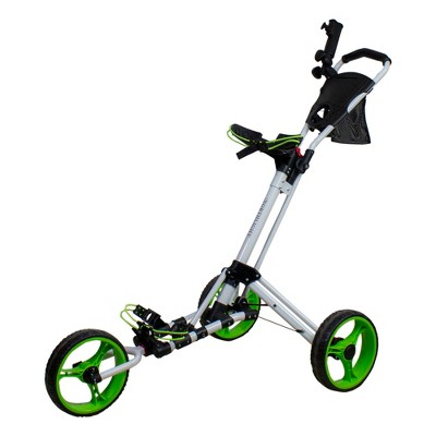 Northlight 48" White and Green Easy Folding 3 Wheel Golf Bag Push Cart