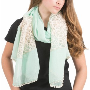 Pavilion Gift Company - Mint - 70" x 30" Lace Accent Scarf - Sweaters and Shawls - 1 of 2