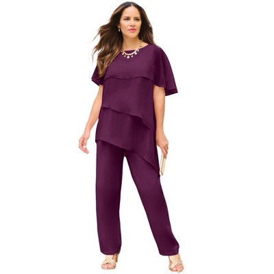 Roaman's Tiered Short Sleeve Pant Set