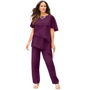 Roaman's Tiered Short Sleeve Pant Set - 1 of 4