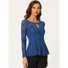 INSPIRE CHIC Women's Floral Lace Front Peplum Hem Keyhole Sheer Long Sleeve Blouse - 3 of 4