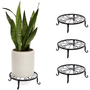 Farmlyn Creek 4 Pack Black Metal Plant Stand, Flower Pot Holder for Indoor & Outdoor, Garden or Home Decor, 9" x 2.7" - 1 of 4