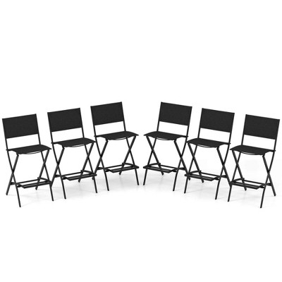 Costway Set of 6 Outdoor Bar Chair Folding Bar Height Stool with Metal Frame Black