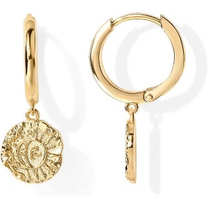 S925 Sterling Silver Drop Dangle Earrings - 14K Gold Plated, Lightweight Huggie Hoops (Star/Lock/Pearl/Cross/Lightning/Coin Charms) - 1 of 4