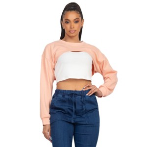 Slickblue Women's 2-Piece Ribbed Crop Top & Shrug Sweater Set, Sleeveless Scoop Neck, Light Peach, Size S-L - 1 of 4