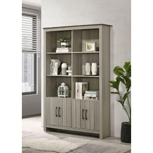 ORRD 47" Gray Oak Bookcase with 4 Cabinet Doors & 6 Open Shelves, Storage Cabinet with Contrast Top & Tip-Over Restraint - 1 of 4