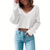 Zeagoo Women Long Sleeve Tops Waffle Knit Shirts Fashion Cropped Top Casual V Neck T Shirts - 3 of 3