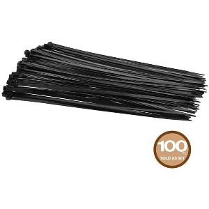 Monoprice 11-inch Cable Tie, 100pcs/Pack, 50 lbs Max Weight - Black - 1 of 4